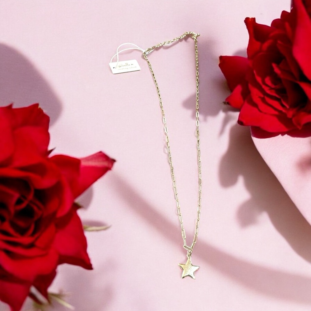 Isabella M 14 karat gold plated sterling silver paper clip chain star necklace